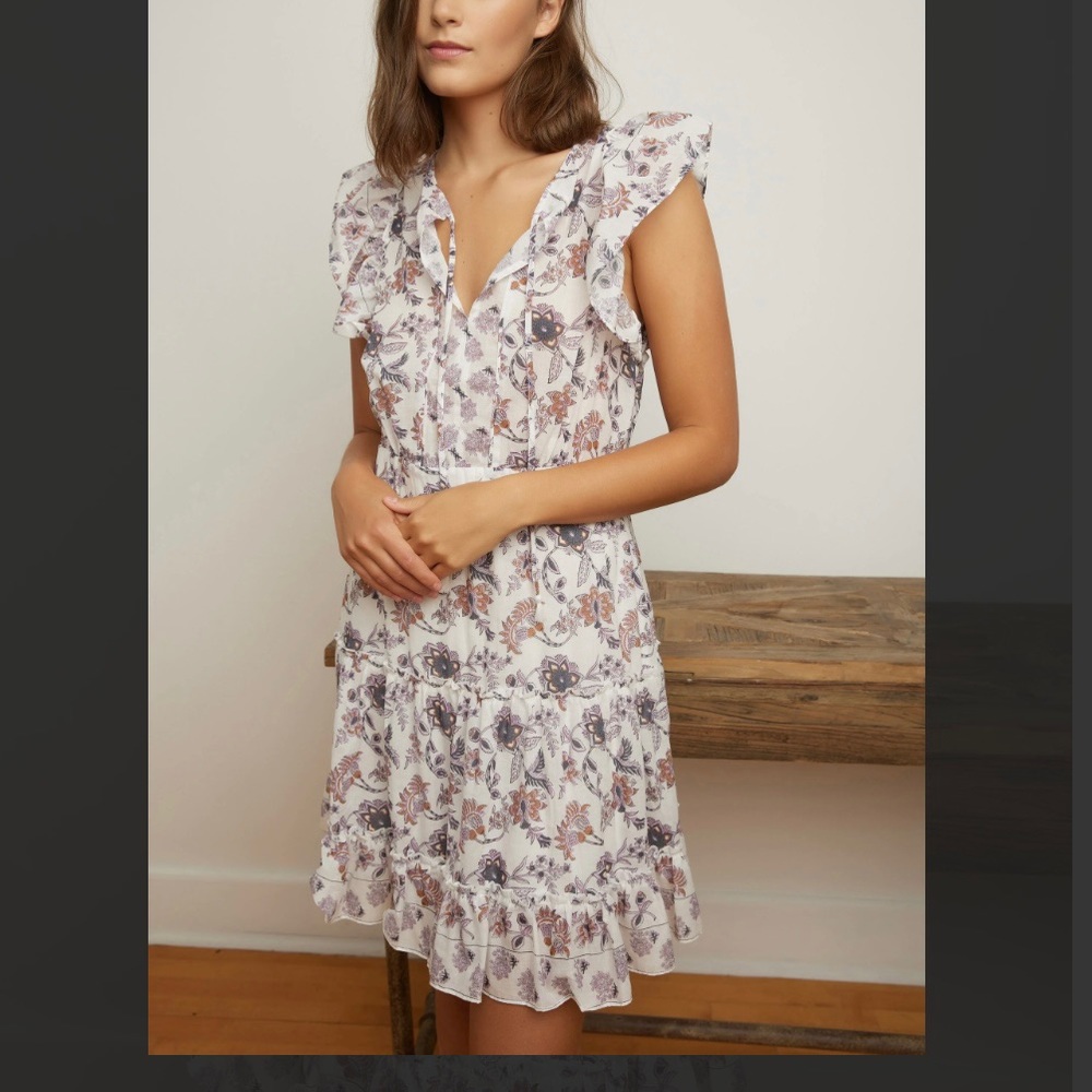 Melissa Nepton Edisson Printed Flirty Dress, (Optic Yellow Print) NWT, Size M